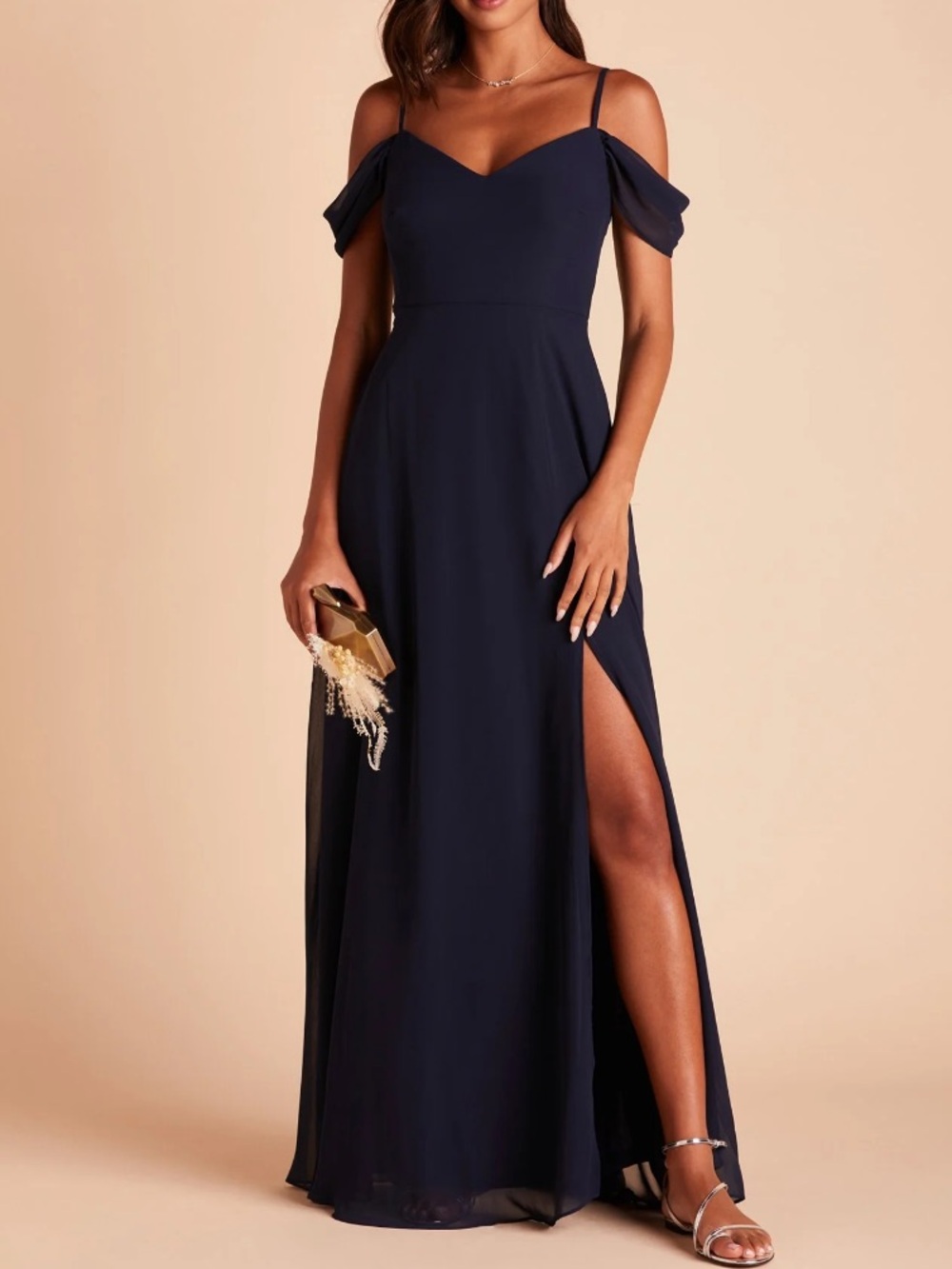 Birdy grey Devin sweet heart maxi dress side slit bridesmaid navy chiffon sz xs